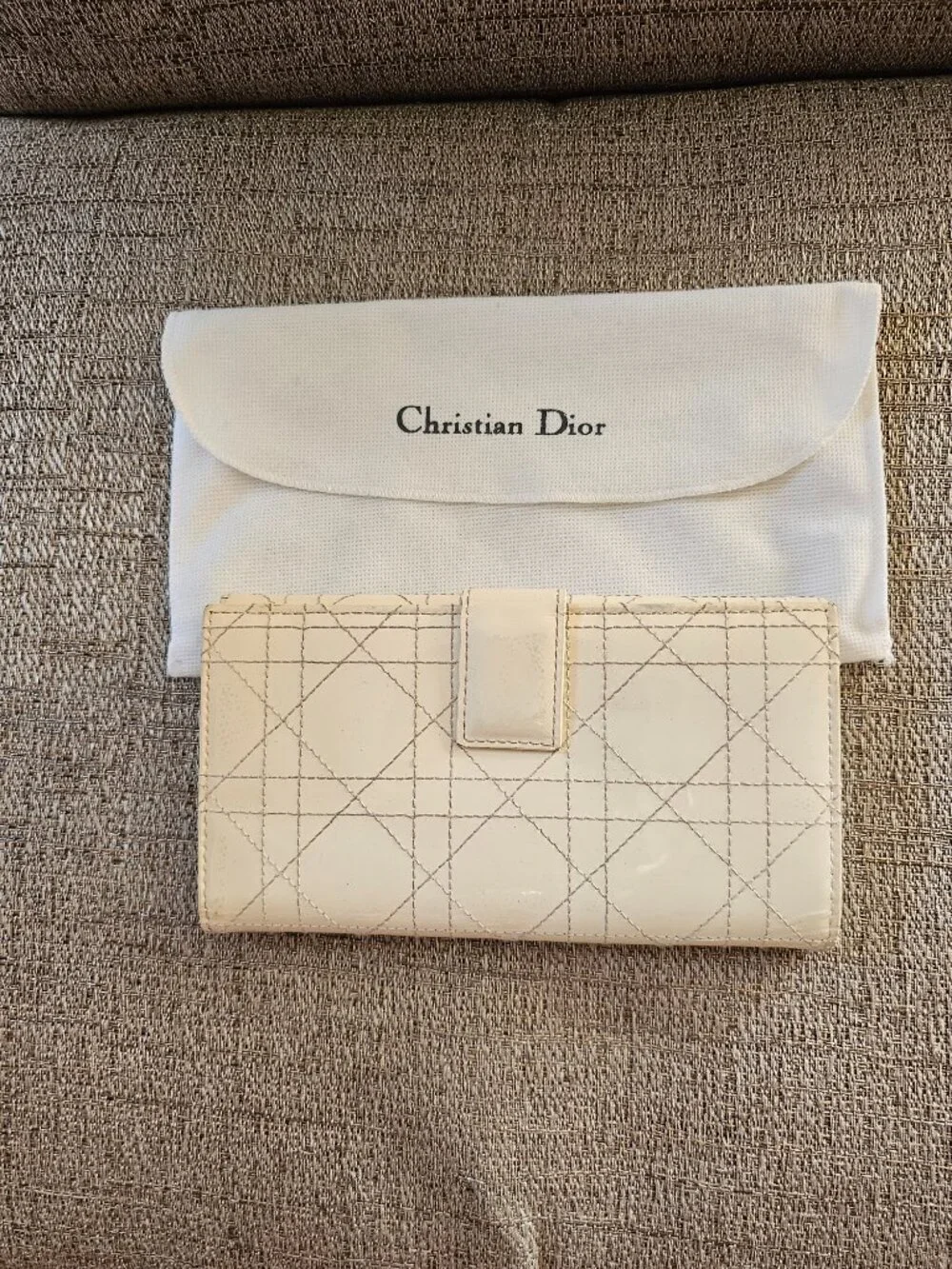 DIOR Cannage Quilted Patent Leather Continental Wallet Box, Dust Bag & Authentic